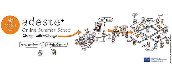 Logo of the Adeste Summer School with little cartoon figures.