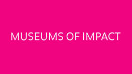This is the logo of Moi (Museums of Impact). The background is bright pink, while the writing is in white.