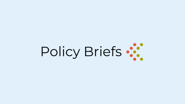  This graphic includes the words "Policy Briefs" in black writing against a grey background. Right of the words are two arrows made out of dots and pointing towards the text.