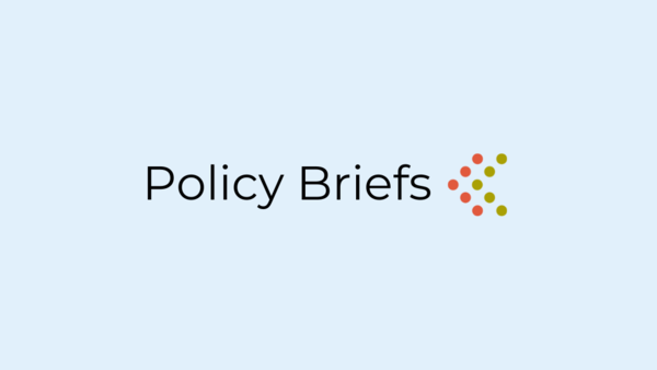This graphic includes the words "Policy Briefs" in black writing against a grey background. Right of the words are two arrows made out of dots and pointing towards the text.