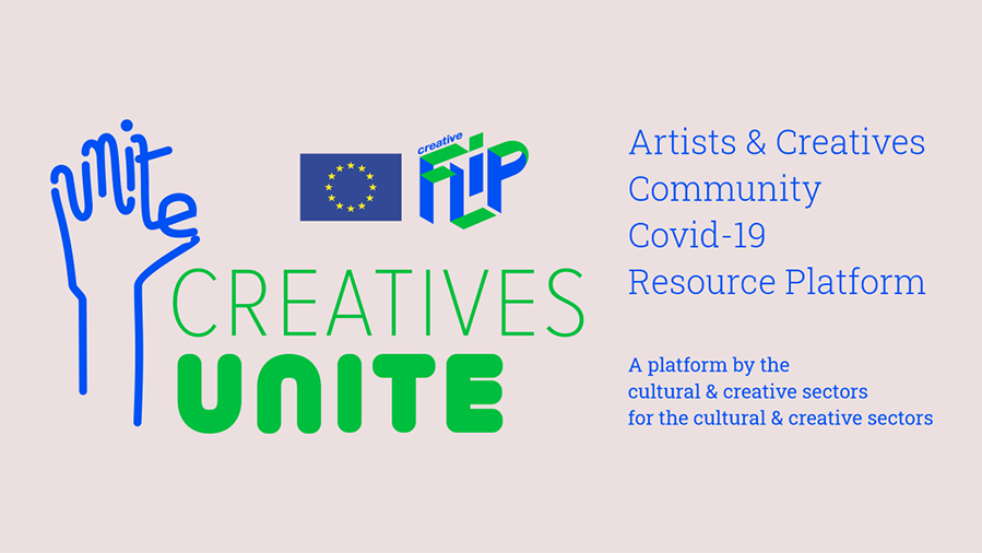  Logo for the platform Creatives Unite in blue and green.