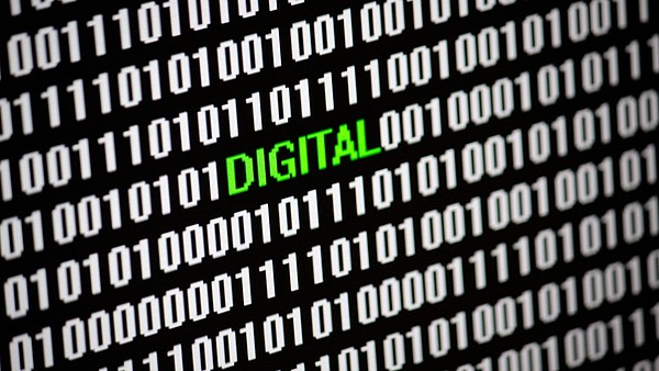 Lines of computer codes are interrupted by the word "Digital" in green letters.
