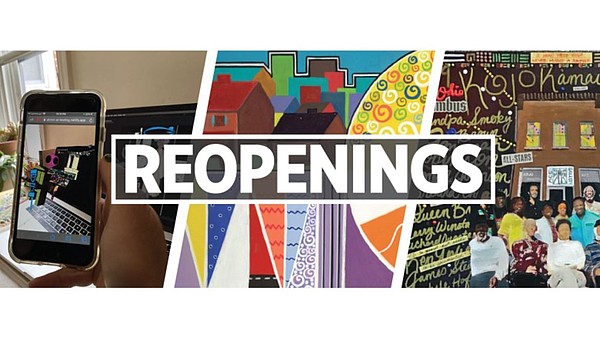 Text Reopenings over a collage of three colourful pictures.