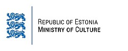 Logo of the Ministry of Culture of the republic of Estonia. Next to the text on the left are abstracted images of three blue lions.  